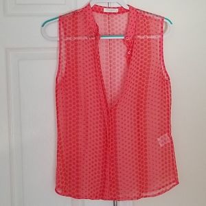 Equipment Femme Size small pink red polka sheer